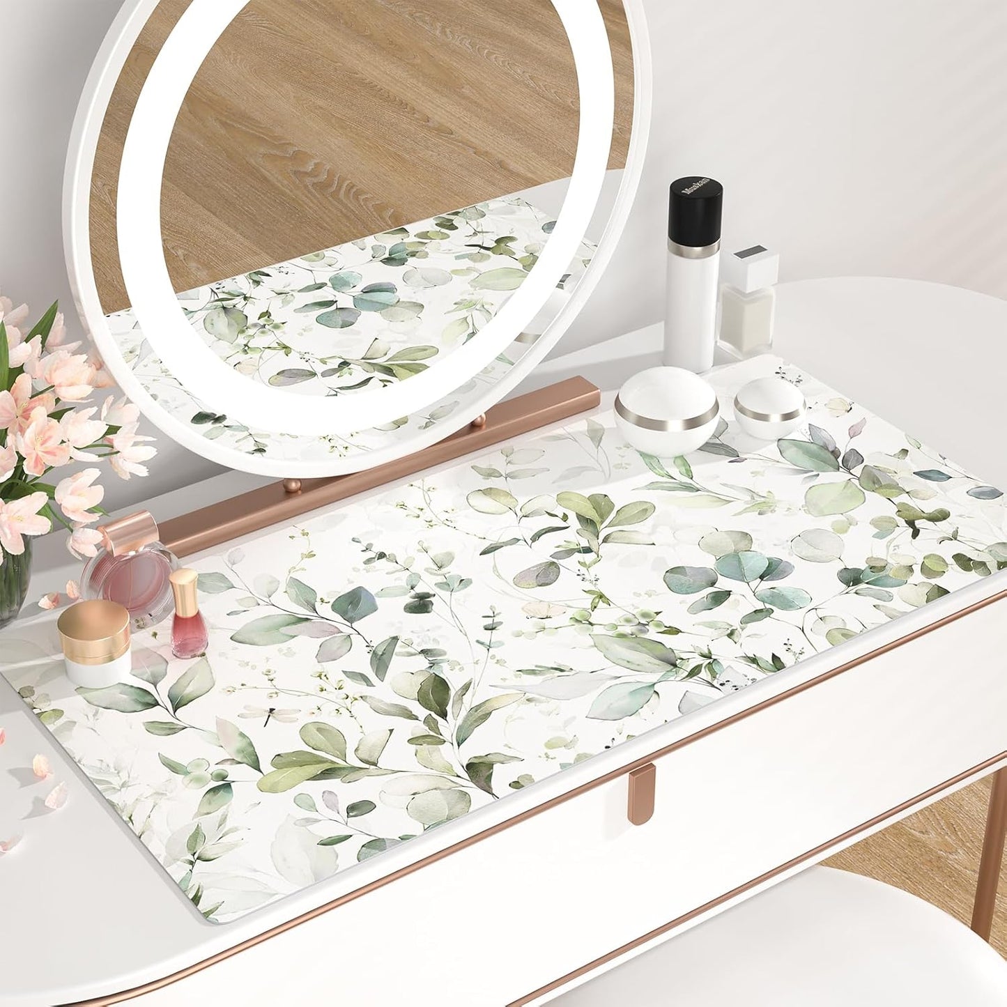 QIYI Large Mouse Pad, Extended Desk Mat for Desktop, PU Leather Waterproof Gaming Mousepad, Computer Desk Accessories Protector Writing Pads for School Office Home 31.5" x 15.7" - Soft Green Foliage