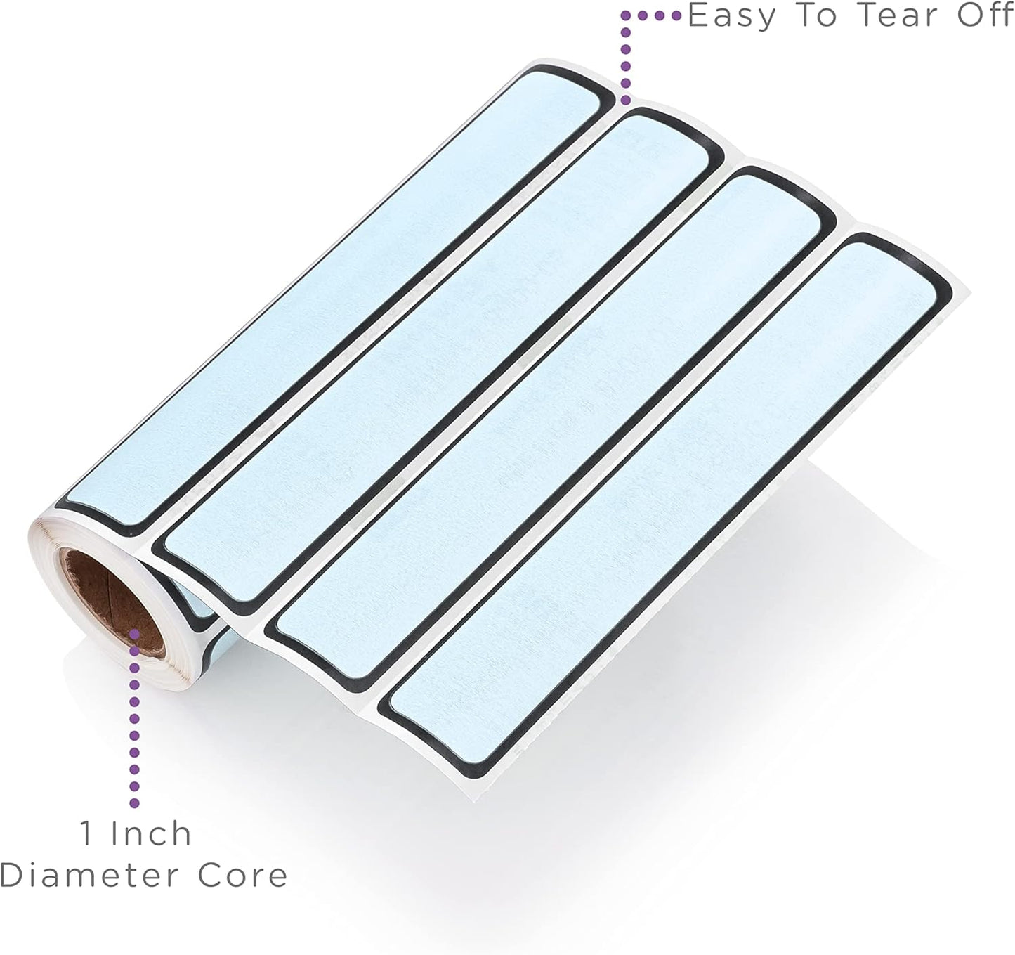 Carstens Adhesive Sticker Labels, 5 3/8” x 1”, Binder Labels for 1” Ring Binder Spines, Sky Blue, Roll of 200