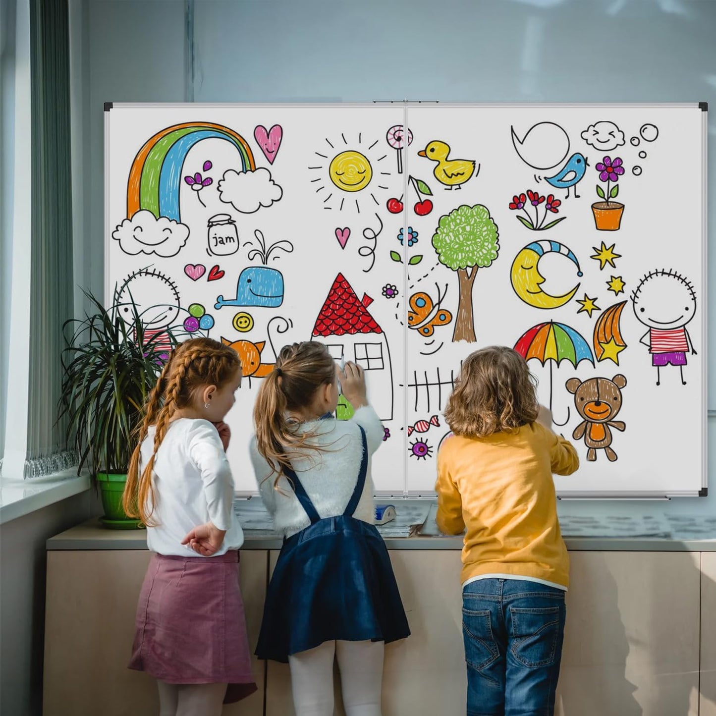 XBoard Dry Erase Board 60 x 48 Inch | Foldable Magnetic White Board for Wall with Marker Tray 5' x 4' | Aluminum Frame Folding Message Presentation Board