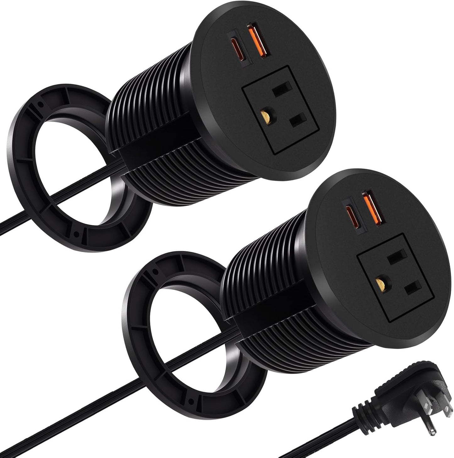 Desk Power Grommet 2.5‘’ Hole, Desktop Power Grommet, USB C 20W Fast Charging Station, Recessed Power Strip for Desk, Furniture, Office Table, Work & Living Space Essential (2 Pack)