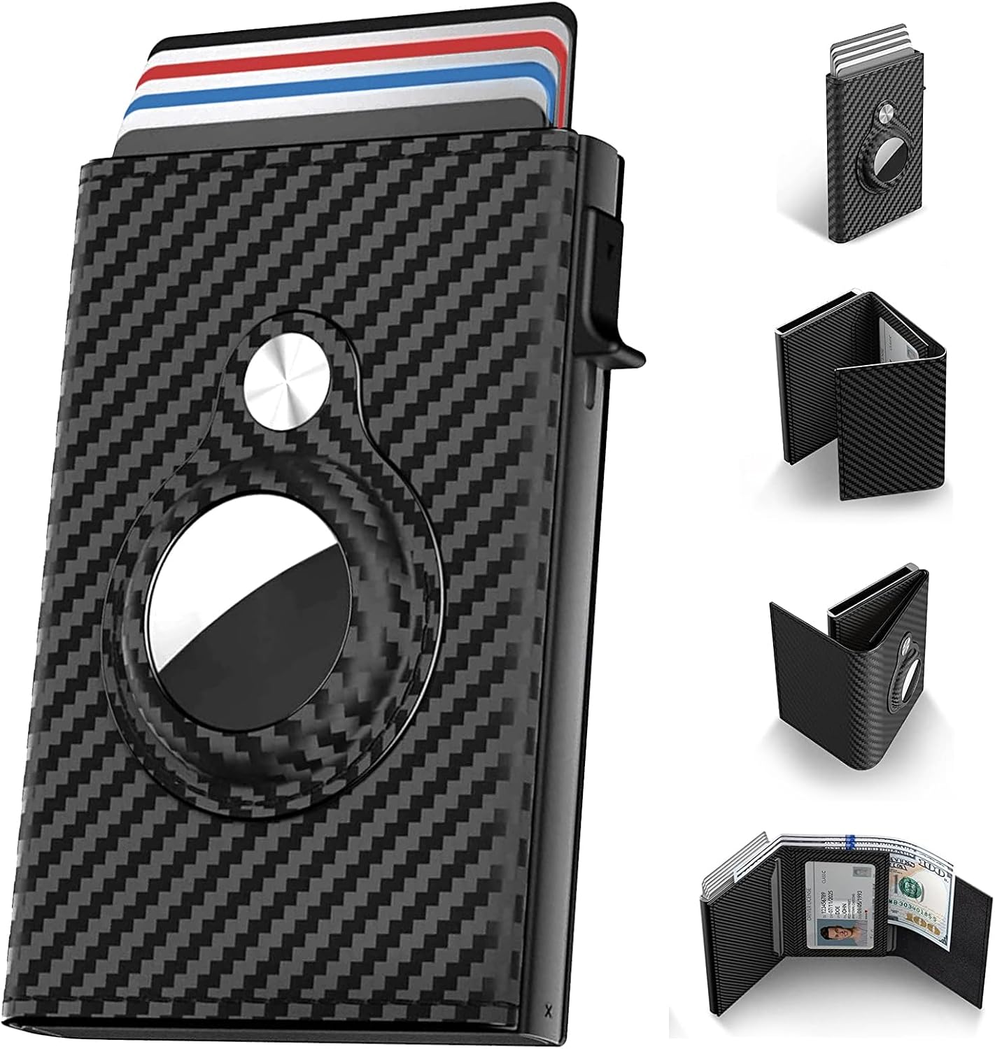 Mens Smart Wallet Card Holder for Air Tag, Minimalist Wallet with RFID Blocking, Slim Pop up Card Case Wallet，Air Tag Wallet with ID Window & Cash Slot (Only Pop Up)