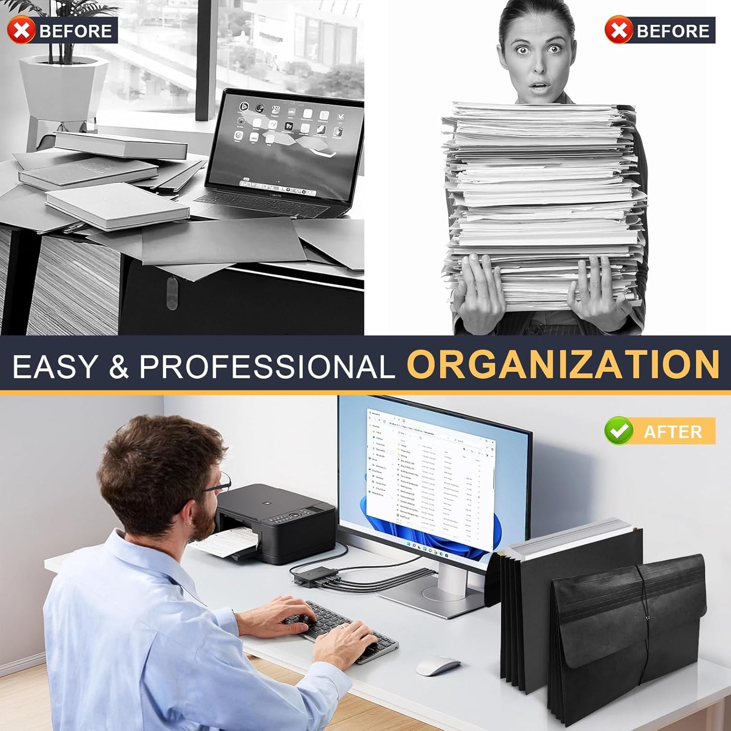 10 Pcs Accordion File Wallet Expanding File Folder with Flap and Cord Closure, 4 Inch Expansion, Letter Size Accordion Files Organizer, 10 x 15 Inches, Black