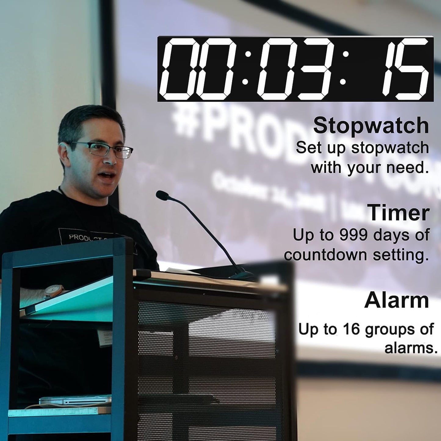 Digital Wall Clock, Oversize Led Digital Clock with Auto Dimmer, Huge Countdown Timer with Remote Control, 27" Wide Led Display, 6 Digits, Wall Mount, Date and Temperature (White)