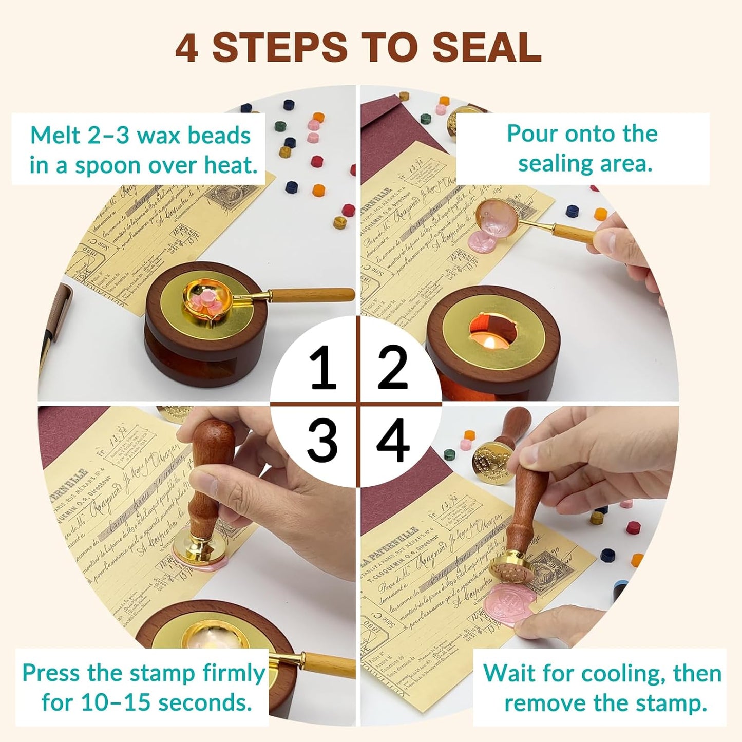 Custom Wax Seal Stamp | Personalized Wax Seal Stamp Kit with Your Design & Logo, for Wedding Invitations, Envelope Seals, Holiday Graduation Gifts