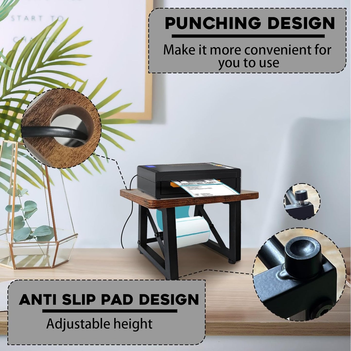 Label Holder for Thermal Printer,Sticker Rolls and Fan-fold Dispenser Holder,Wooden Label Holder for Shipping Label Printer,Office Accessories for Home,Small Business,Warehouse (Retro Color)