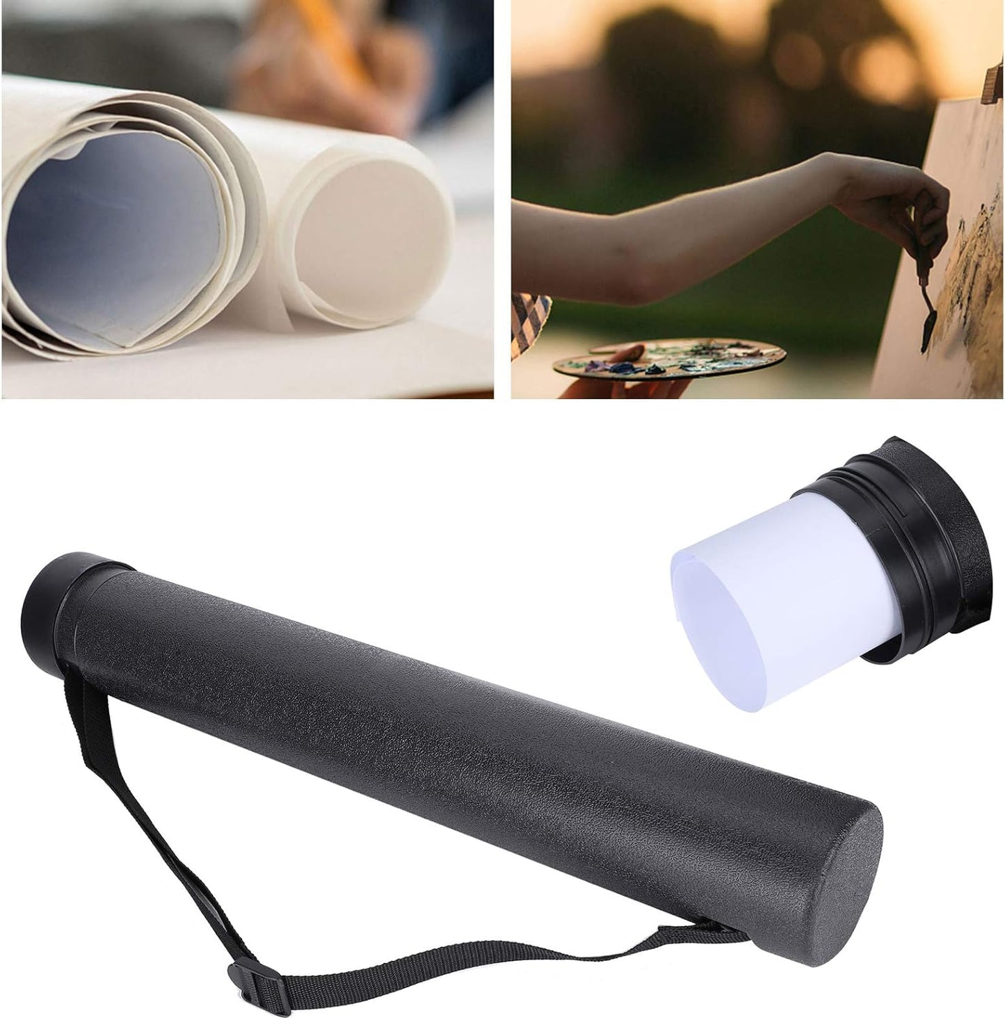 Poster Tube, Circular Drawing Tube, Proof Circular Telescopic Painting Tube, Adjustable for Maps (Black)