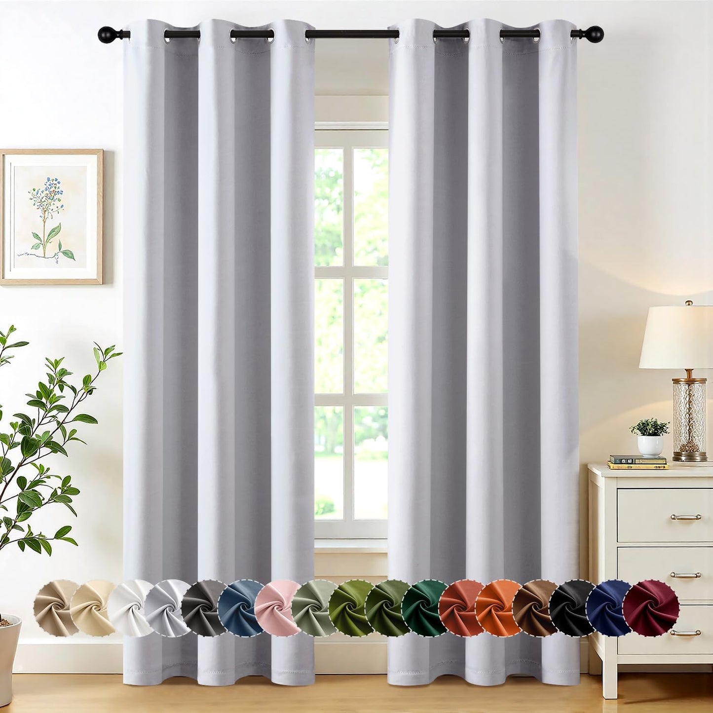 MIULEE Blackout Curtains for Bedroom Living Room 72 Inches Long 2 Panels, Thermal Insulated Room Darkening Drapes Solid Grommet Top Light Blocking Window Curtains W40 x L72 Inch Greyish White
