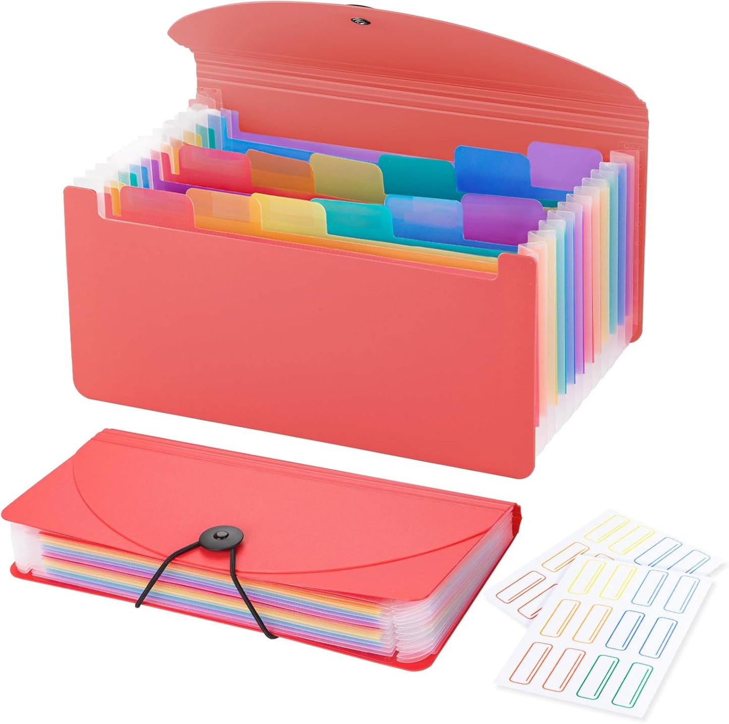 13 Pocket A6 Receipt Organizer, 2 Pack Small Accordion File Organizer, Coupon Organizer with Labels - Pink