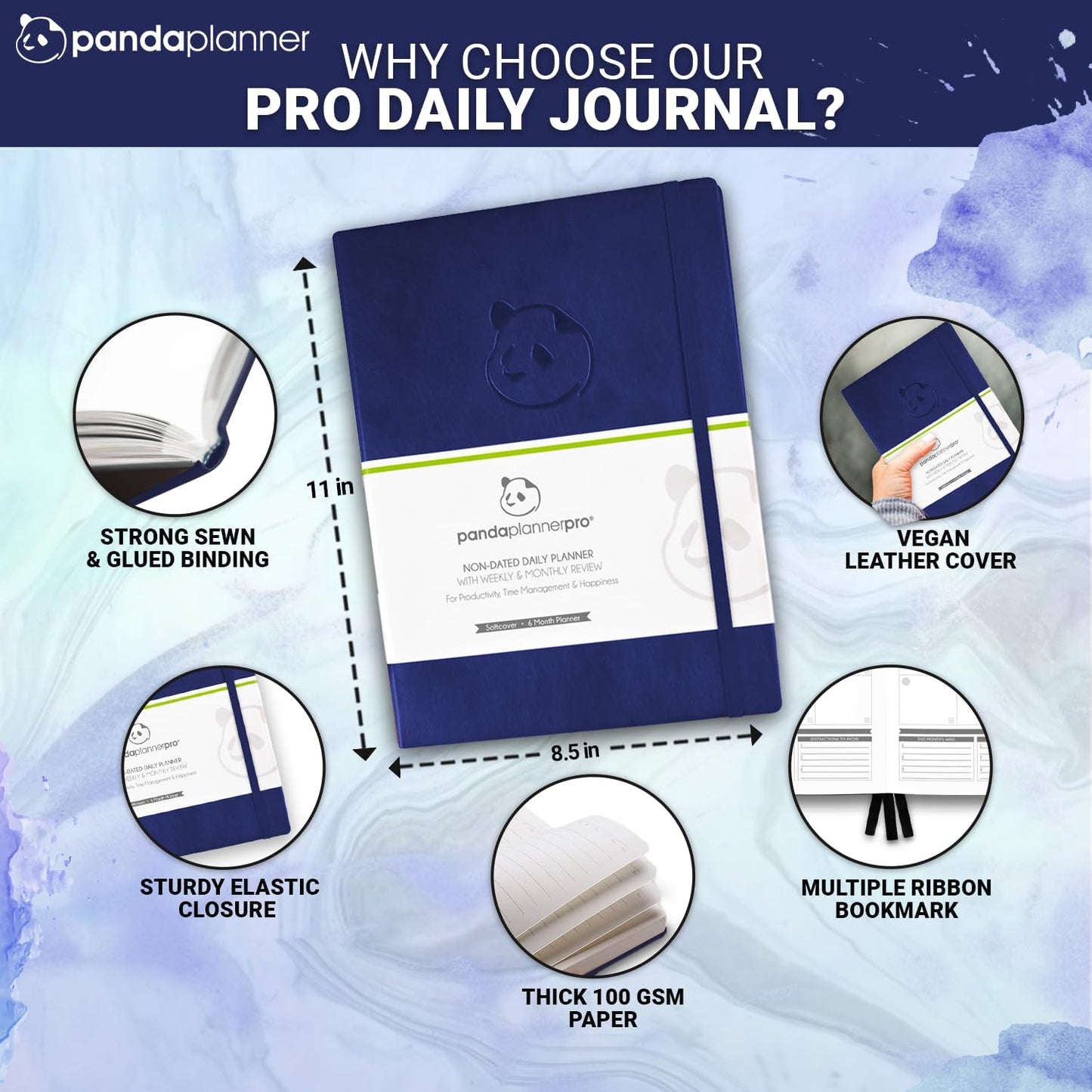 Panda Planner Pro Undated Daily Planner 2025-2026 with Hourly Schedule 8.5"x11" - To Do List Notepad, Daily Journal, Goal Planner, Habit Tracker, Gratitude Journal - Home/Office Supplies - Purple