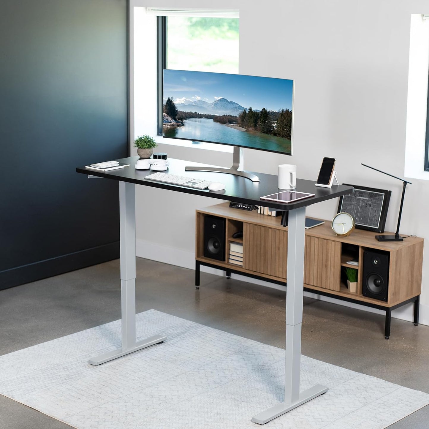 VIVO Electric 60 x 24 in Standing Desk, Memory Height Adjustment, 1B Series, One-Piece Black Top, Gray Frame, DESK-KIT-1G6B