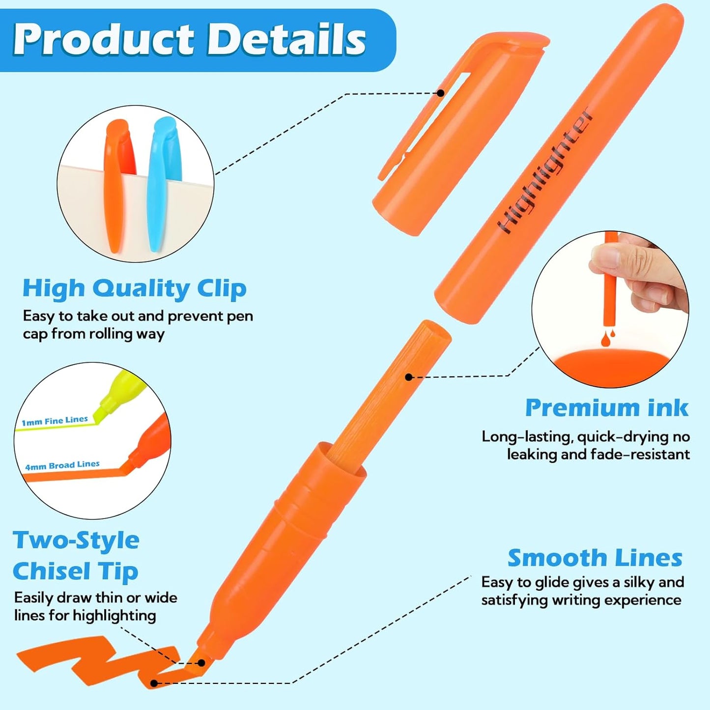 KIZZYEA 60 Pack Highlighters in 6 Assorted Colors, Chisel Tip Dry-Quickly Highlighters Bulk, No Bleed Highlighter Markers for Adult Kids, School Supplies for Teachers, Office Classroom Must Have