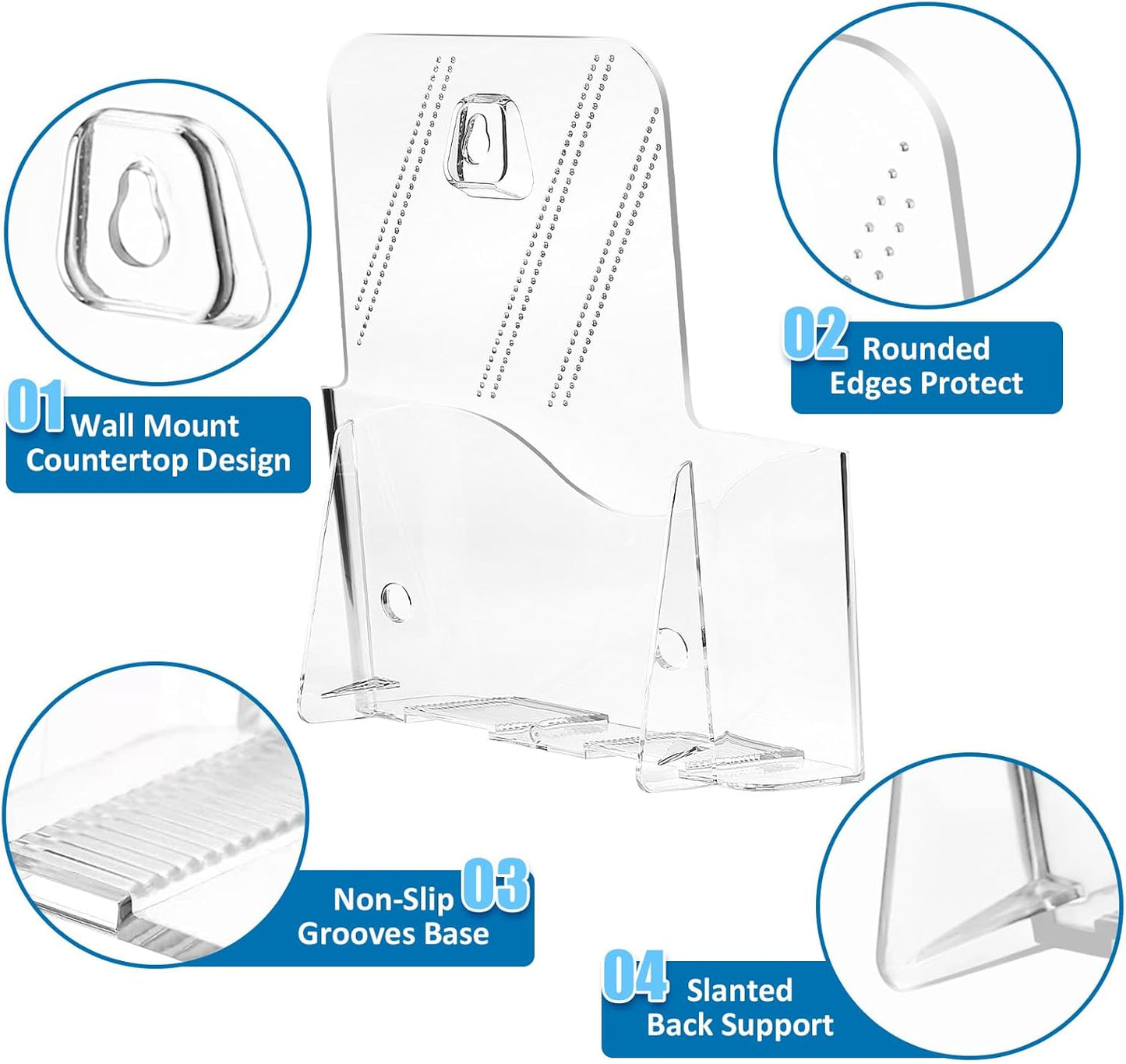 Acrylic Brochure Holder 6 x 8 Inch, Clear Slant Back Display Stand for 5.5 x 8.5 & 5 x 7 Inch Flyers, Pamphlets, Table Signs – Plastic Paper Holder for Office, Home, Store, 4 Pack
