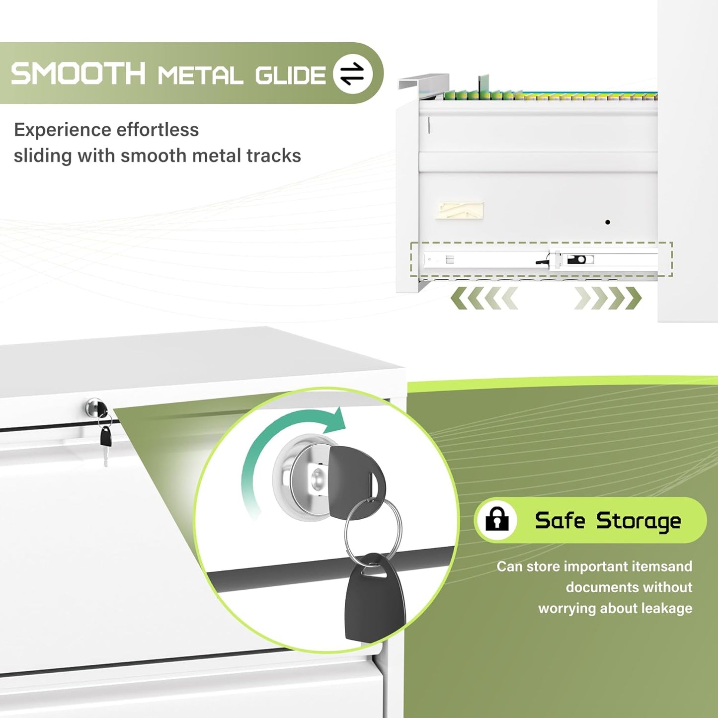 Crownland Lateral File Cabinet with 2 Drawers, 28" W Metal Lockable Office File Cabinets for Home Office- Stores Letter/Legal/A4/F4 Files(White)