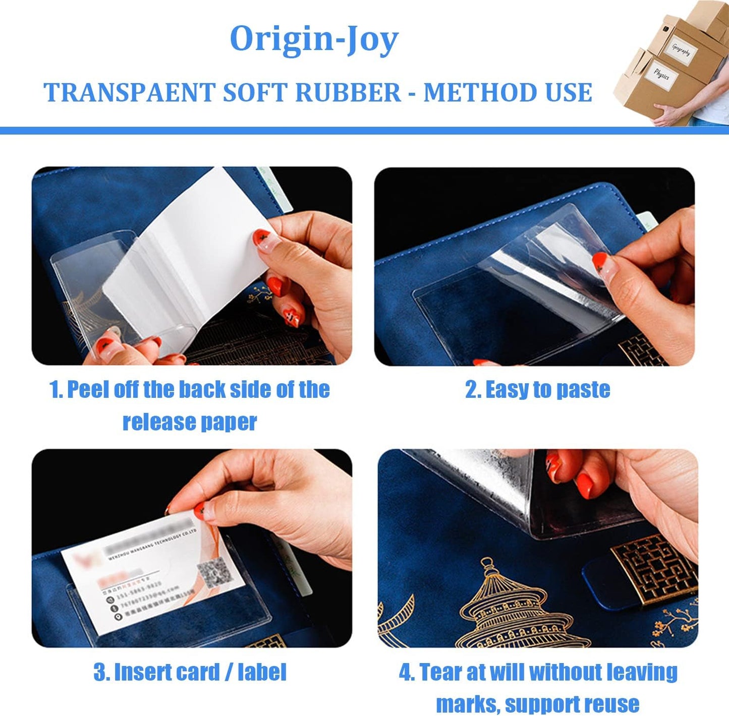 Origin-Joy 25 PCS Self-Adhesive Index Label Pockets, Clear Plastic Peel & Stick Card Holders with Top Open for Loading (3.5 x 2.5 inch)