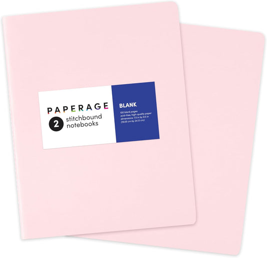 PAPERAGE Soft Cover Blank Journal Notebook, 2 Pack, (Blush), 100 Pages, Large 7.5 inches x 9.5 inches, Ideal for Sketch Book, Note Taking & Travel Journal