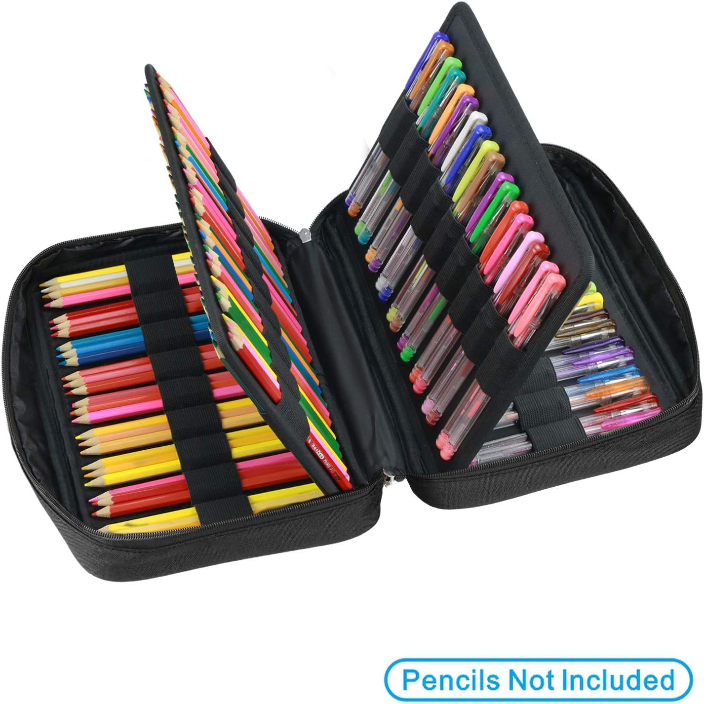 YOUSHARES 166 Slots Colored Pencil Case, 110 Slots Gel Pens fo Coloring Case Organizer, Handy Multilayer Color Pencil Holder for Glitter Gel Pens, Refills, Colored Pencils for Adults & Artist (Black)