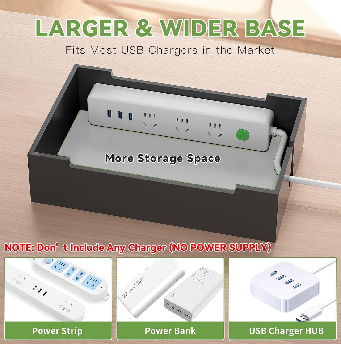 Pezin & Hulin Bamboo Charging Station, Electronic Devices Organizer for Multiple Devices Charger Such As Cell Phone, Tablet, Watch and More, Blackl, (No USB Charger and Cables