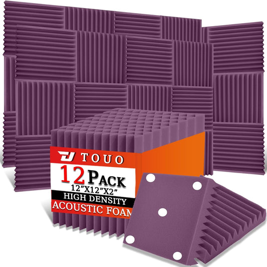 12 Pack Acoustic Panels – Sound Proof Foam Panels for Wall 12"x12"x2", Flame Retardant Wedge Acoustic Foam, High-Density Sound Absorbing Panels for Home Studio(Purple, 2" Thick 12 Pack)