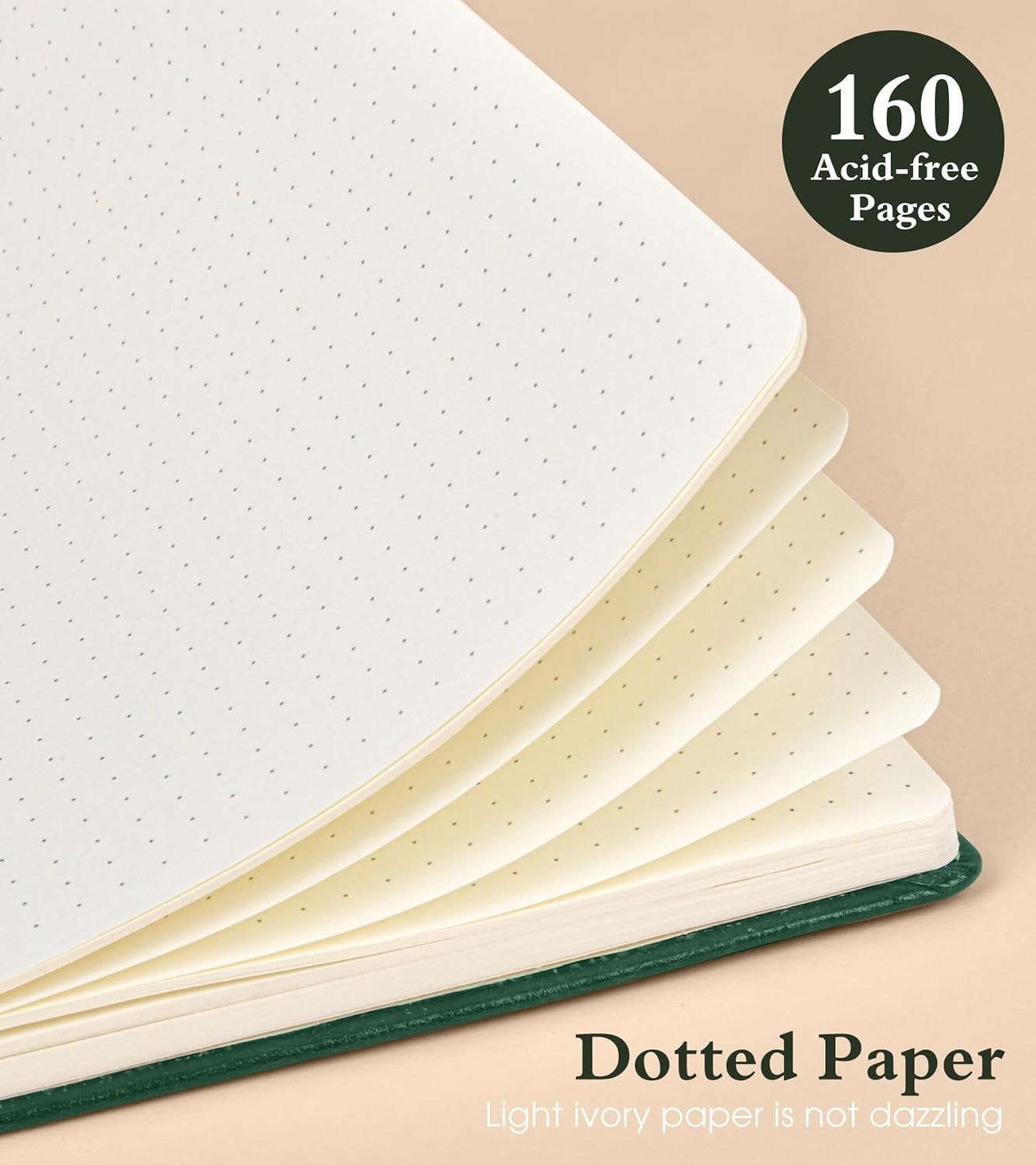 Dotted Journal Notebook for Women Men, 160 Pages Dot Grid Paper,Inner Pocket, A5 Hardcover Vintage Leather Notebooks for School, Work, Travel, Note Taking，Bullet Journaling 5.8"x8.5" (Green)