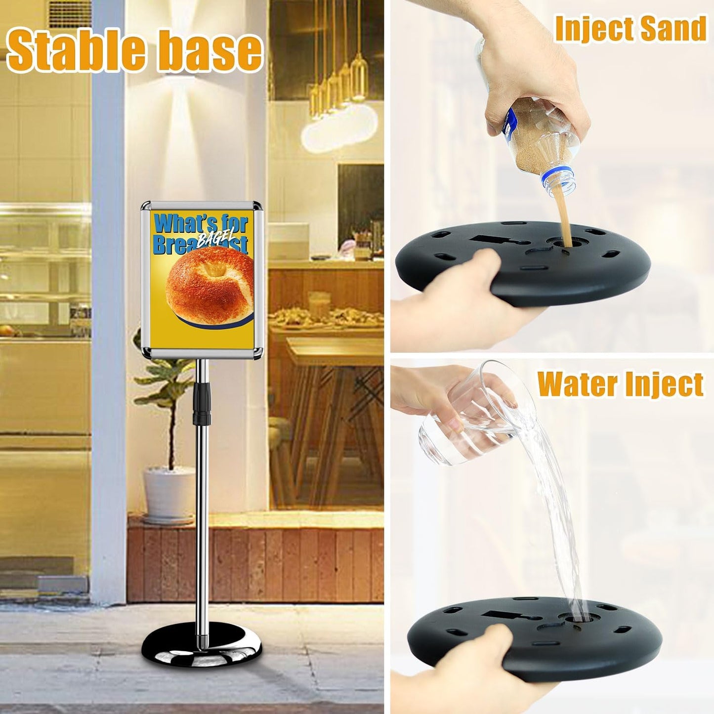 Sign Holder Poster Stand - 8.5 x 11 Inch Vertical & Horizontal Sign Stand Displayed Poster Holder - Round Corner sign holder for Display, Advertisement & Outdoor sign holder, Silver (1 Pack)