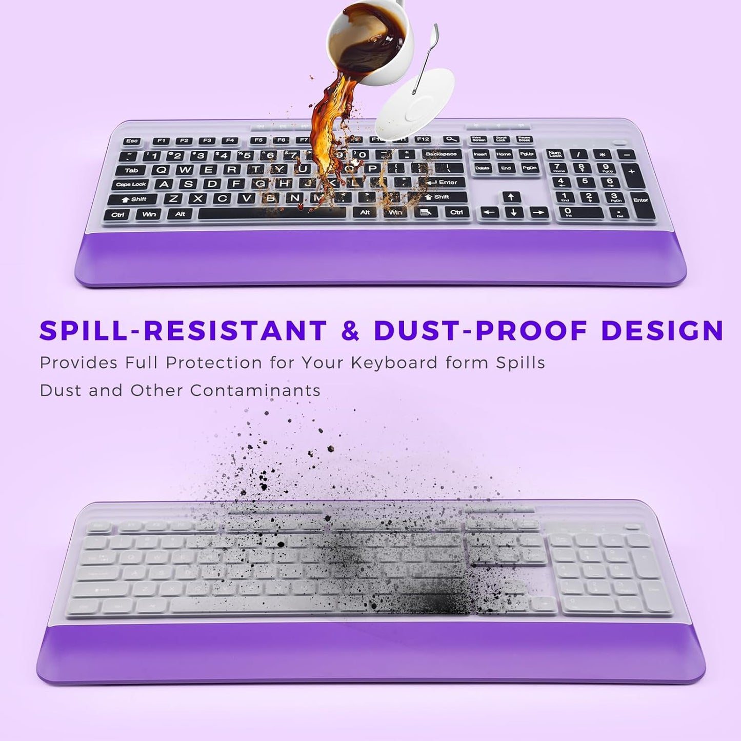 Silent Wireless Keyboard and Mouse Combo - Keyboard with Large Print Cover, 2.4GHz Full-Sized Ergonomic Keyboard with Wrist Rest and Mouse for Laptop, PC, Notebook, Desktop