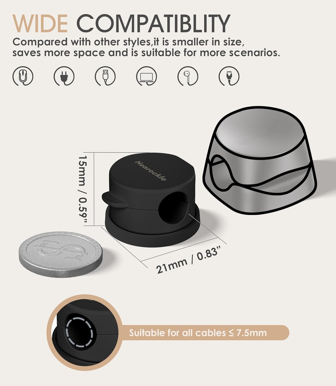 9 Pack Spring Cord Organizer Cable Clips [Locking Cable Rotatable], 2025 Latest Nearockle Phone Charging Cord Holder Cable Management for Car, Nightstand, Office Desk Accessories (Black)