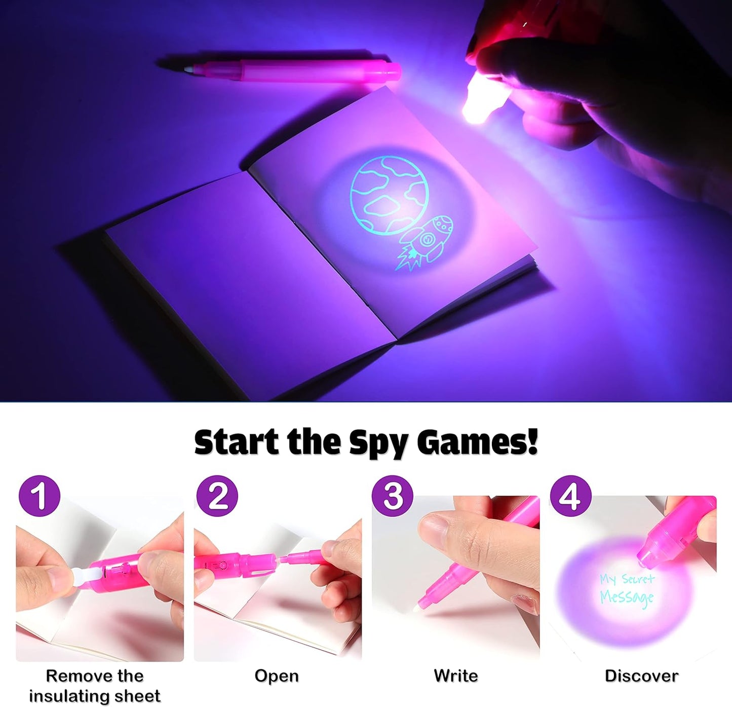 GIFTINBOX Invisible Ink Pen, 16PCS Spy Pen with UV Light for Kids, Birthday Party Favors for Kids 4-8 8-12, Classroom Prize for Students Magic Marker for Secret Message