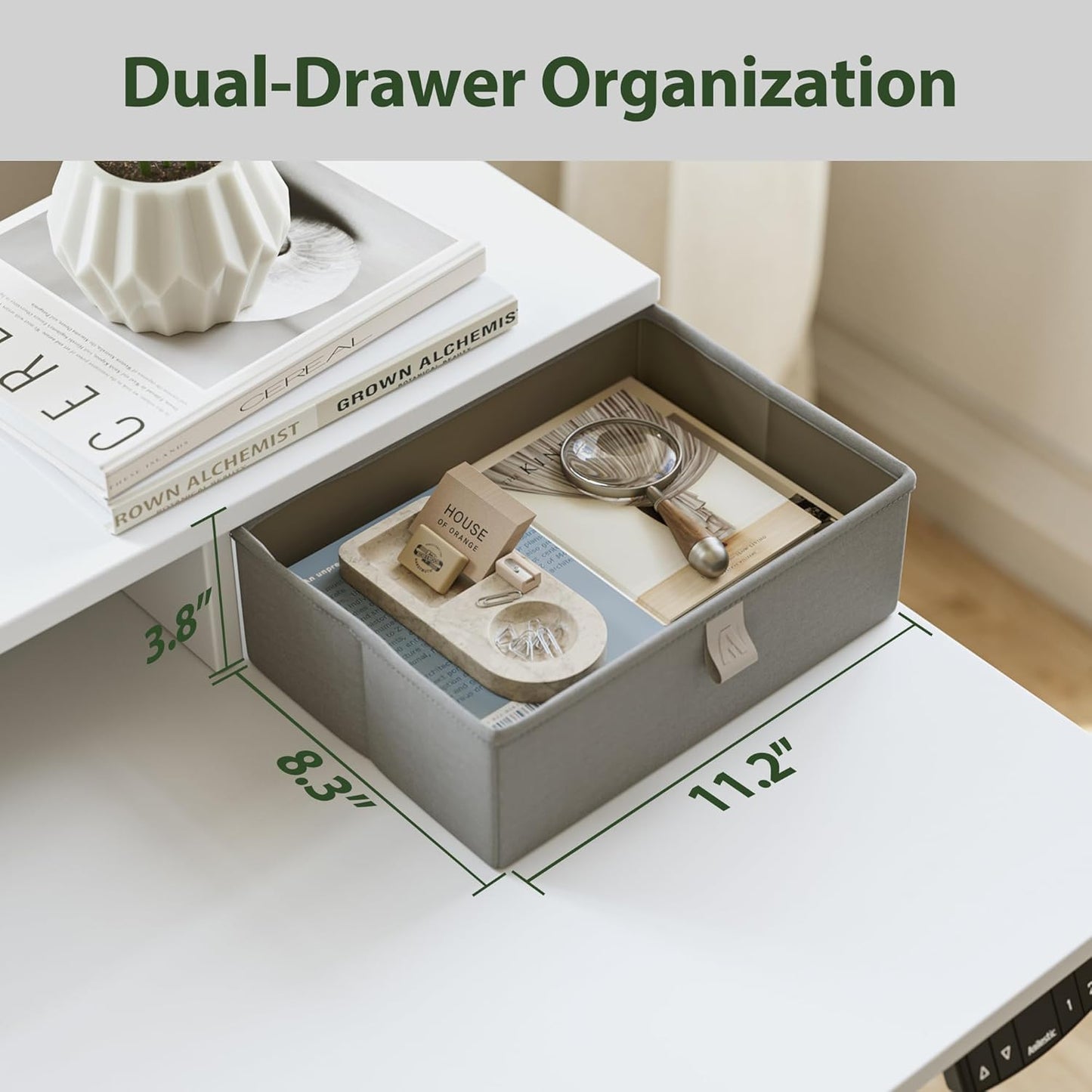 Agilestic Electric Standing Desk with 2 Drawers and Keyboard Tray, 55 x 24 Inches Ergonomic Adjustable Height Desk with Storage, Sit Stand up Desk Computer Workstation, White