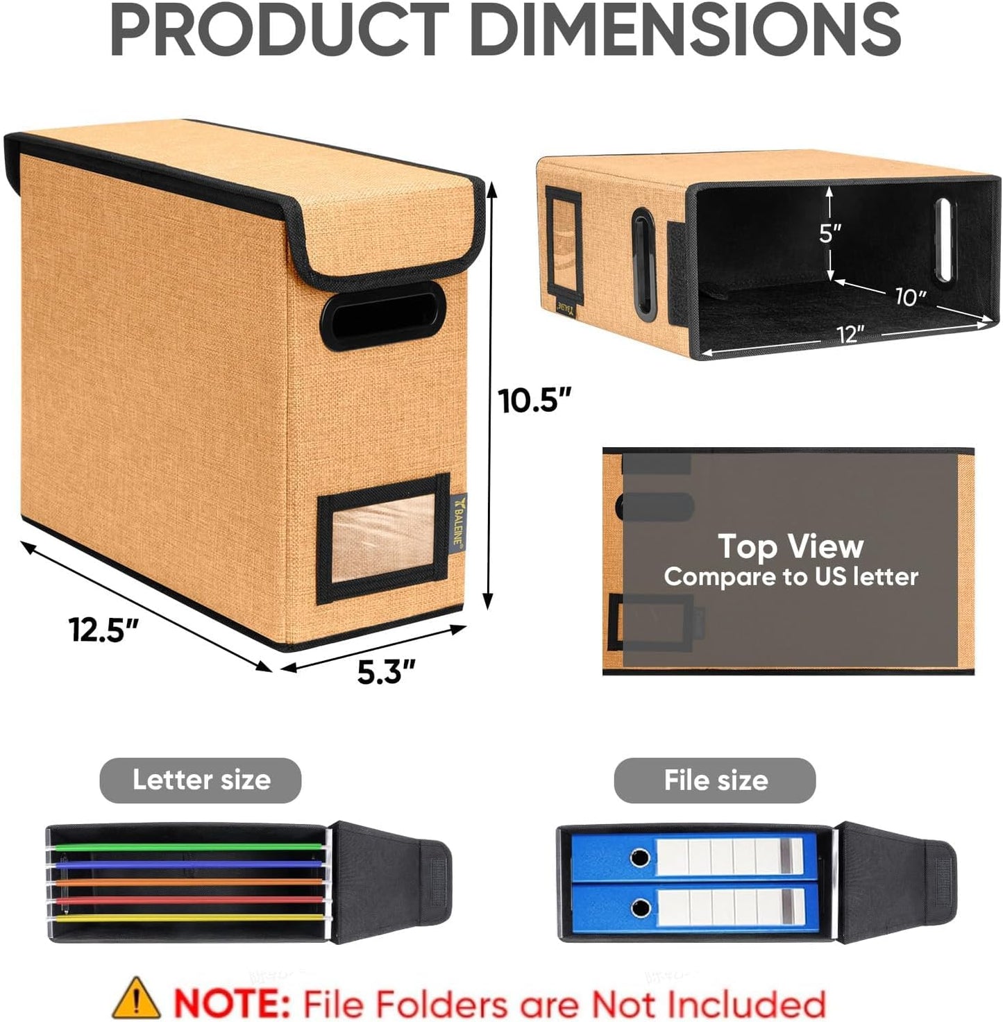 BALEINE File Organizer Box with Lid, Collapsible File Folder Organizer with Plastic Slide, Hanging File Folder Box for Office Document Storage (1 Pack, Orange, S)