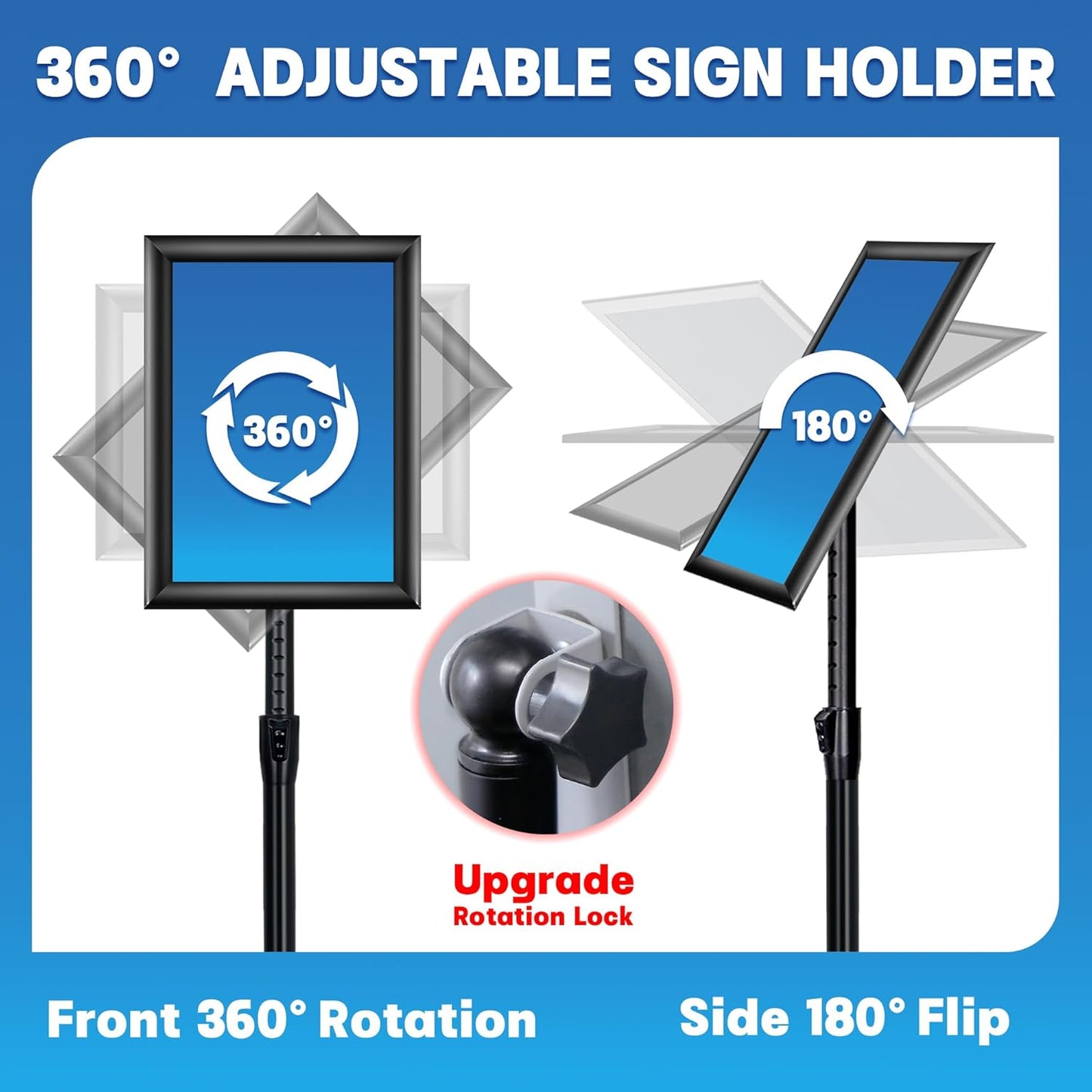 Sign Holder Stand - 8.5x11 Inch Adjustable Floor Standing Sign Stand for Display, Pedestal Poster Stand for Vertical & Horizontal View, Indoor & Outdoor Use for Business & Store - Black