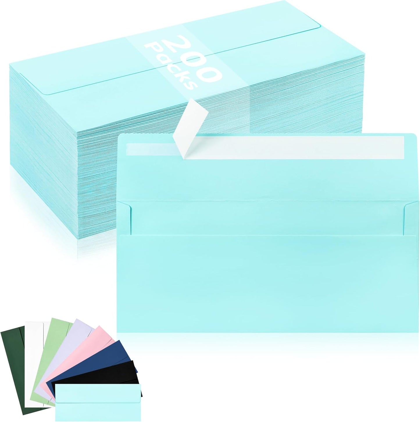 200 Pack #10 Business Envelopes, Light Blue Standard Envelopes Self Seal, Letter Size Business Mailing Envelopes for Checks Letters Invoices Statements Birthday Graduation Wedding, 4 1/8 x 9 1/2 Inch