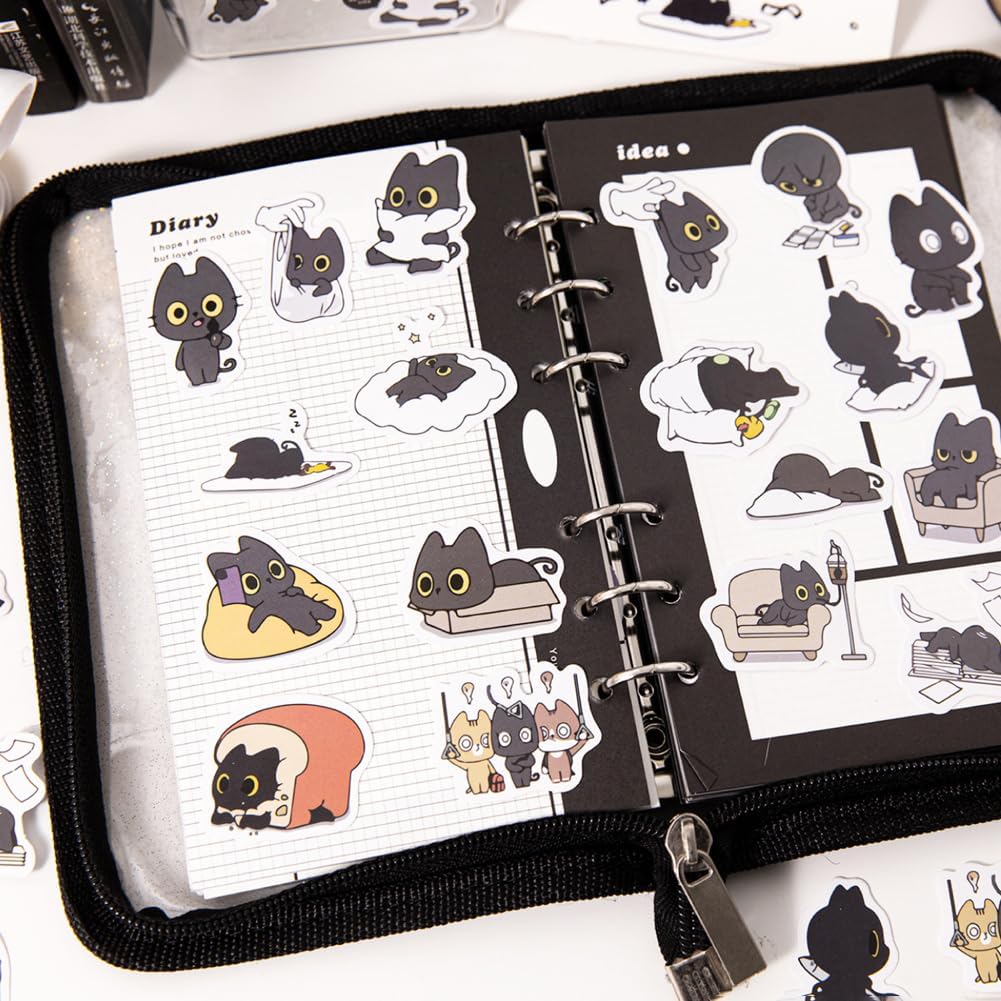 46 Pcs Cute Black Cat Stickers for Scrapbooking Diary Laptop Junk Journal Notebook Kids Envelope Card Making Diary Planner Craft DIY Craft Decoration, 23 Patterns