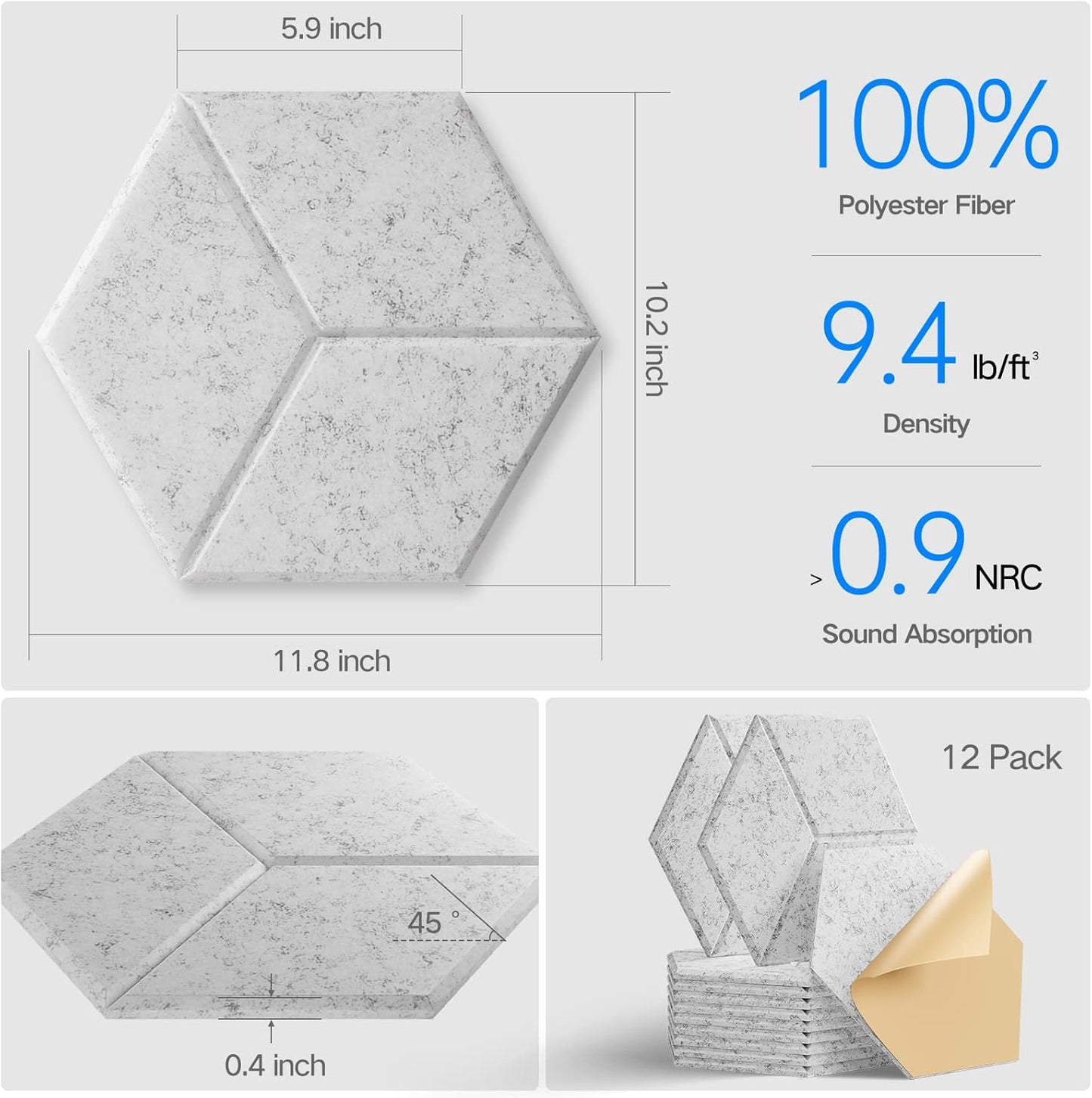 22 Pack Self-adhesive Acoustic Panels 12" X 10" X 0.4" - Sound Proof Foam Panels with High Density, Y-Lined Design, Flame Resistant, Absorb Noise and Eliminate Echoes(Silver Gray)