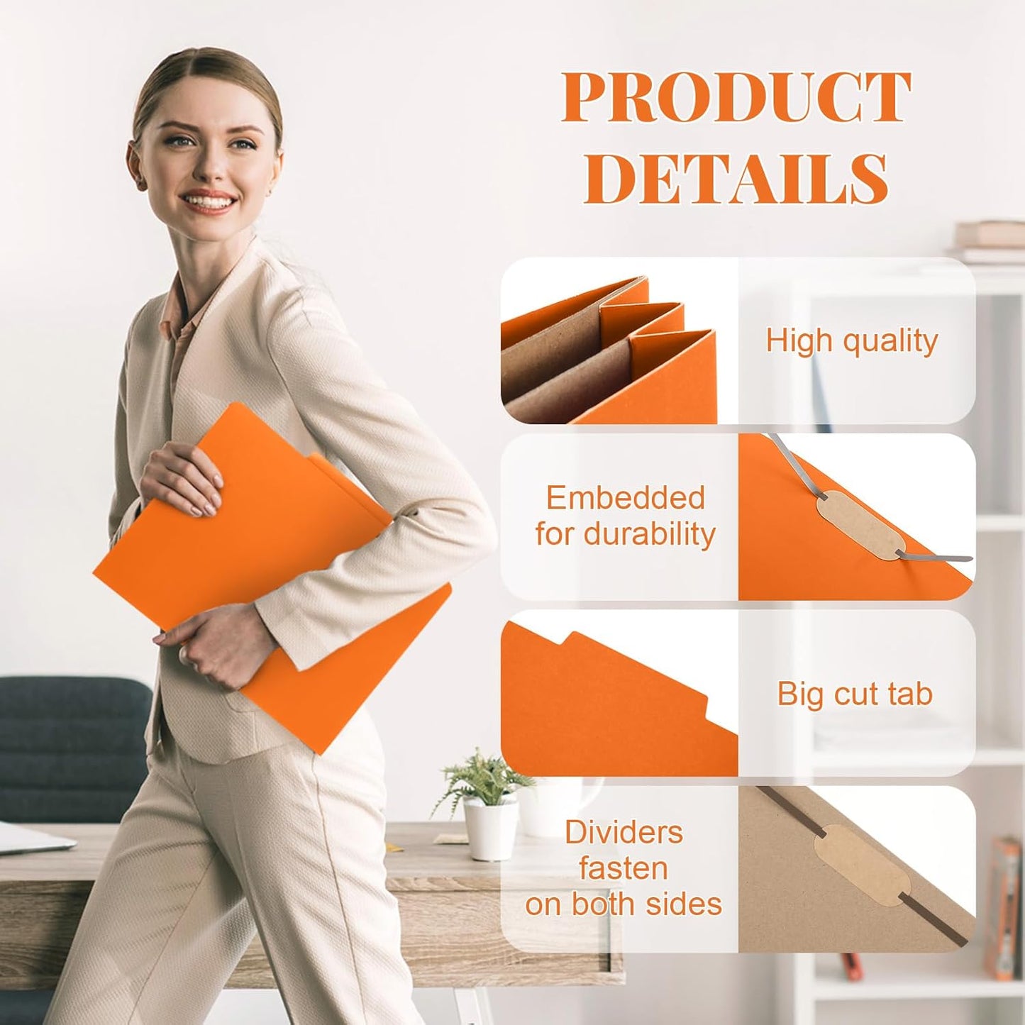 36 Pcs Classification Folders Letter Size, 2 Pocket Dividers Pressboard File Folder with Fasteners, Expanding File Organizer Bulk for Teachers, Clergy, Office, Church, Christmas (Orange)