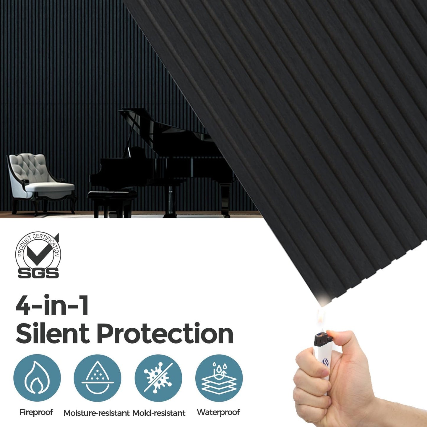 AKUMAX Soundproof Wood Wall Panels-2 Wood Slat Acoustic Panels for Wall and Ceiling-3D Wall Panels High Density Sound Dampening Panels (Black Oak)