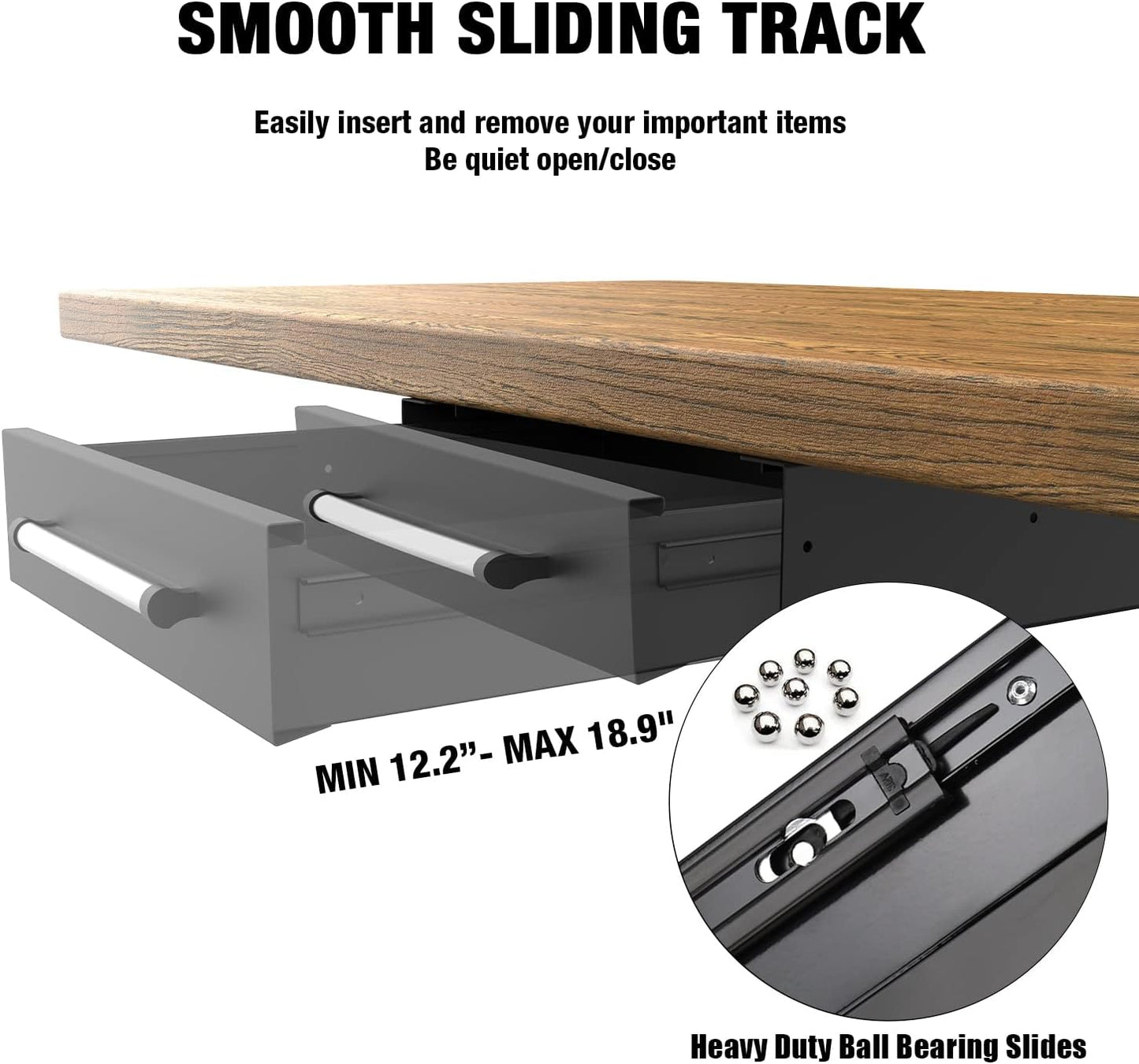 UNITEDPOWER Under Desk Drawer Storage, Pull-Out Office Hidden Counter Drawer, Metal Sliding Organizer Mount Below Table, Optional Bracket Height, Black