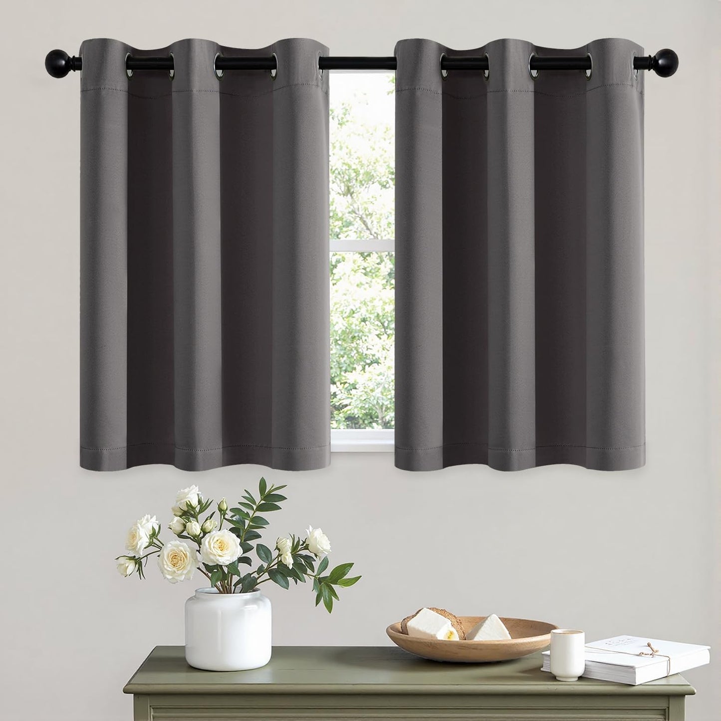 MIULEE Short Curtains for Windows - Grey Blackout Half Window Curtains Thermal Insulated Privacy Drapes for Kitchen Bedroom Bathroom Grommet Top Small Basement Tiers W40 x L36 Inch 2 Panels