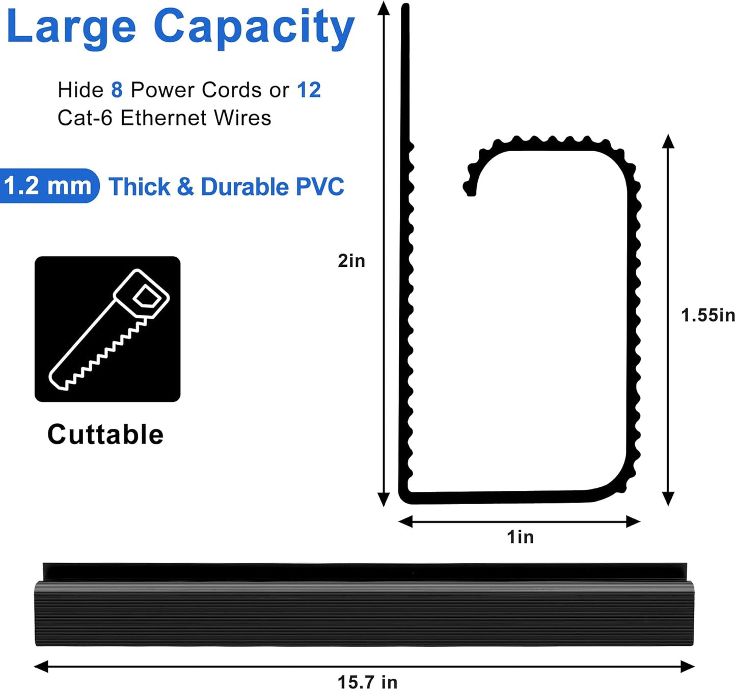ZhiYo Cable Management Under Desk J Channel (4x15.7in), 63in Cable Raceway, Self-Adhesive Cord Hider Cord Organizer for Desk, Wire Management Kit for Home Office - Black