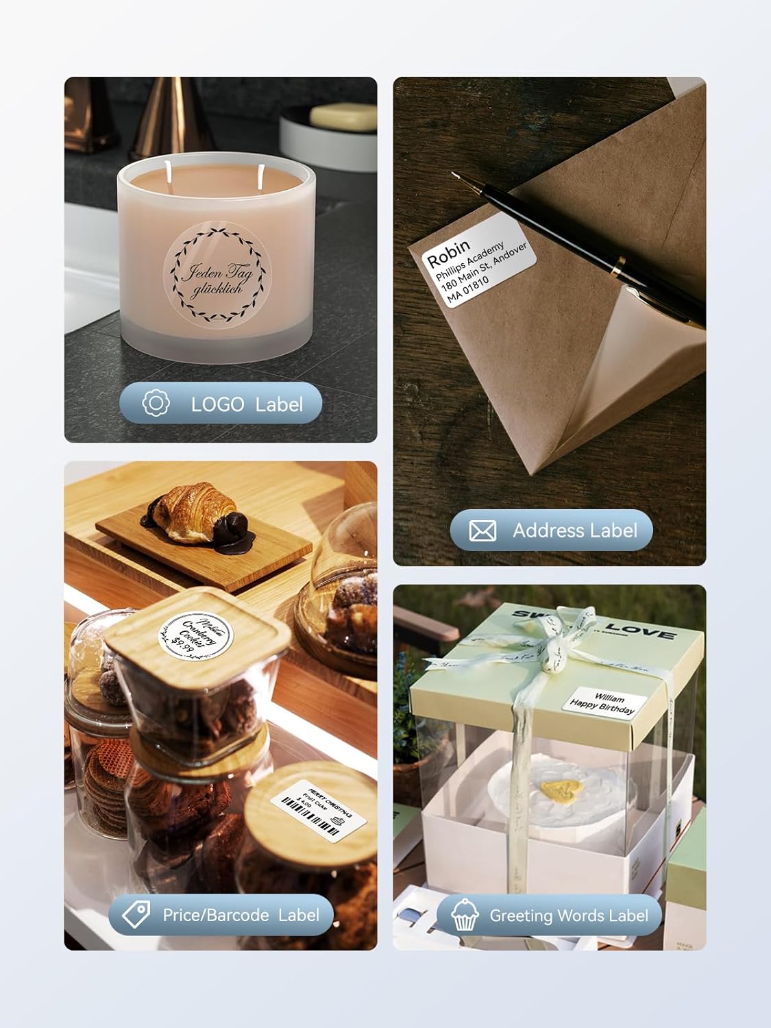 NIIMBOT B1 Bluetooth Label Maker Machine with Tape, Easy to Use, Large Waterproof Label, 2 Inch Portable Thermal Label Printer with Multiple Templates for Kitchen,Home, School, Small Business,Grey