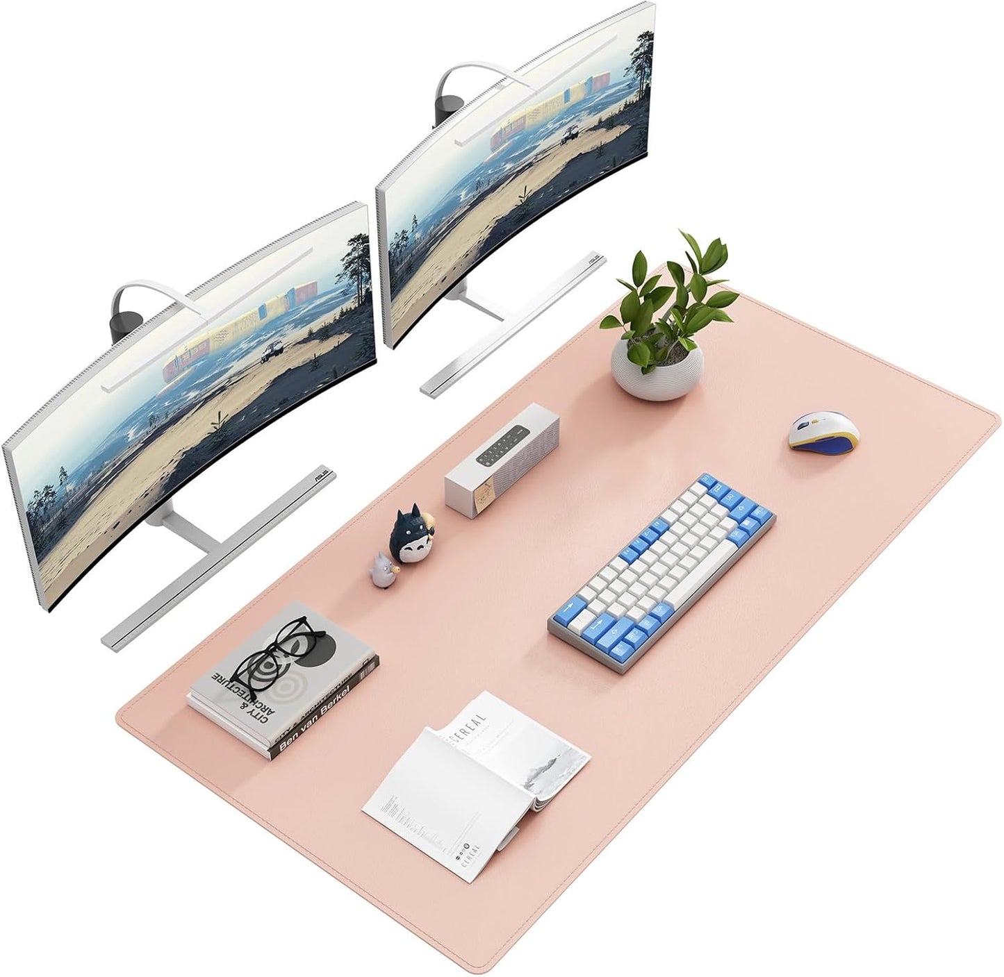 DAWNTREES Desk Mat Protector,PU Leather Desk Pad,Non Slip, Large Mouse Pad and Keyboard Mat, Waterproof Writing Pad for Office and Home (Pink,47.2''x23.6'')