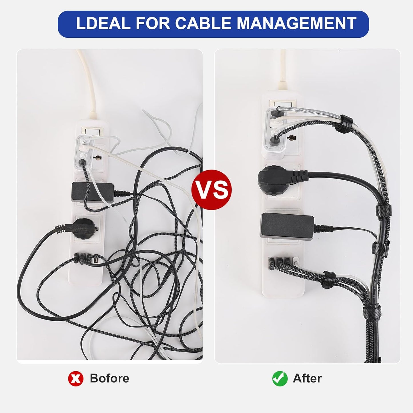 Reusable Cable Ties, 126 PCS 8 Inches Adjustable Cord Straps Wire Organizer Cord Wrap and Hook Loop Cable Management