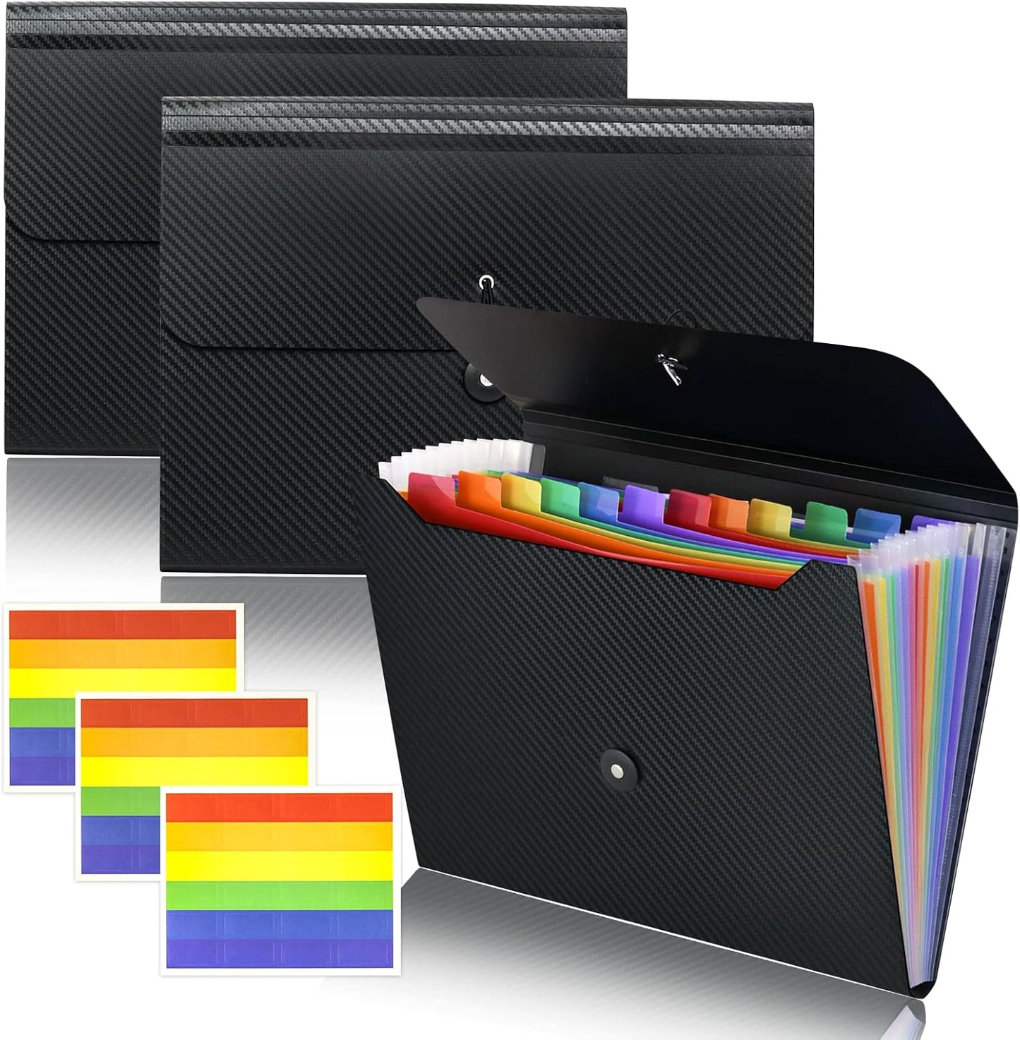 Cesil 3Pcs Accordian File Organizer Expanding File Folder, 13 Pockets File Holder Organizer, A4 Letter Size Paper Document Receipt Organizer Accordion Filing Folder for Classroom, Home, Office