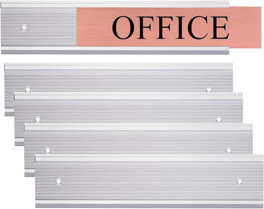 SINYUDUN 5 Pack Aluminum Wall or Door Name Plate Holder, Wall Mount Office Door Sign Holder with Double Sided Tape, for Business Department, Meeting Room, Room Number (Silver, 2" x 8")