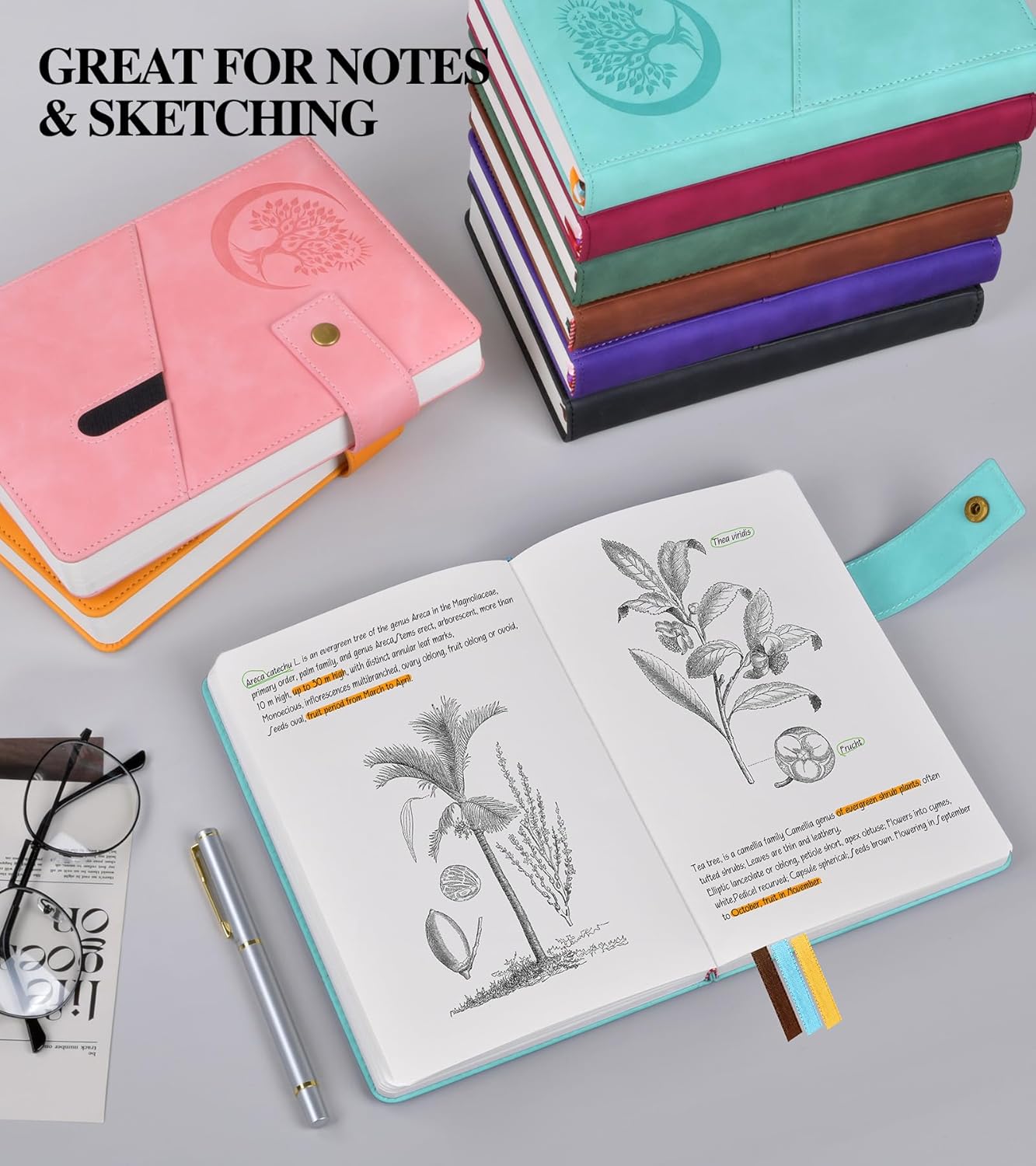 Blank Journal Notebook, A5 Hardcover Leather Sketchbook with 200 Pages Thick Blank Paper for Men Women, Unlined Drawing & Writing Journal, 5.9" x 8.4" Plain Notebook (blue)