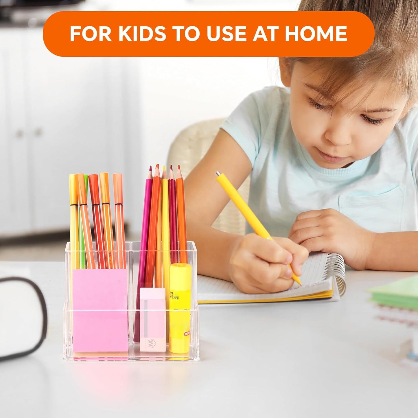 Pen Holder for Desk, Clear Acrylic Pencil Holder for Desk, Marker Holder with 3 Compartments, Pencil Organizer for Home, Office, Classroom, Bathroom