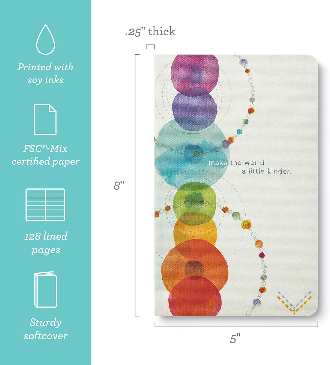 Compendium Softcover Journal - Make the World a Little Kinder. – A Write Now Journal with 128 Lined Pages, 5″W x 8″H