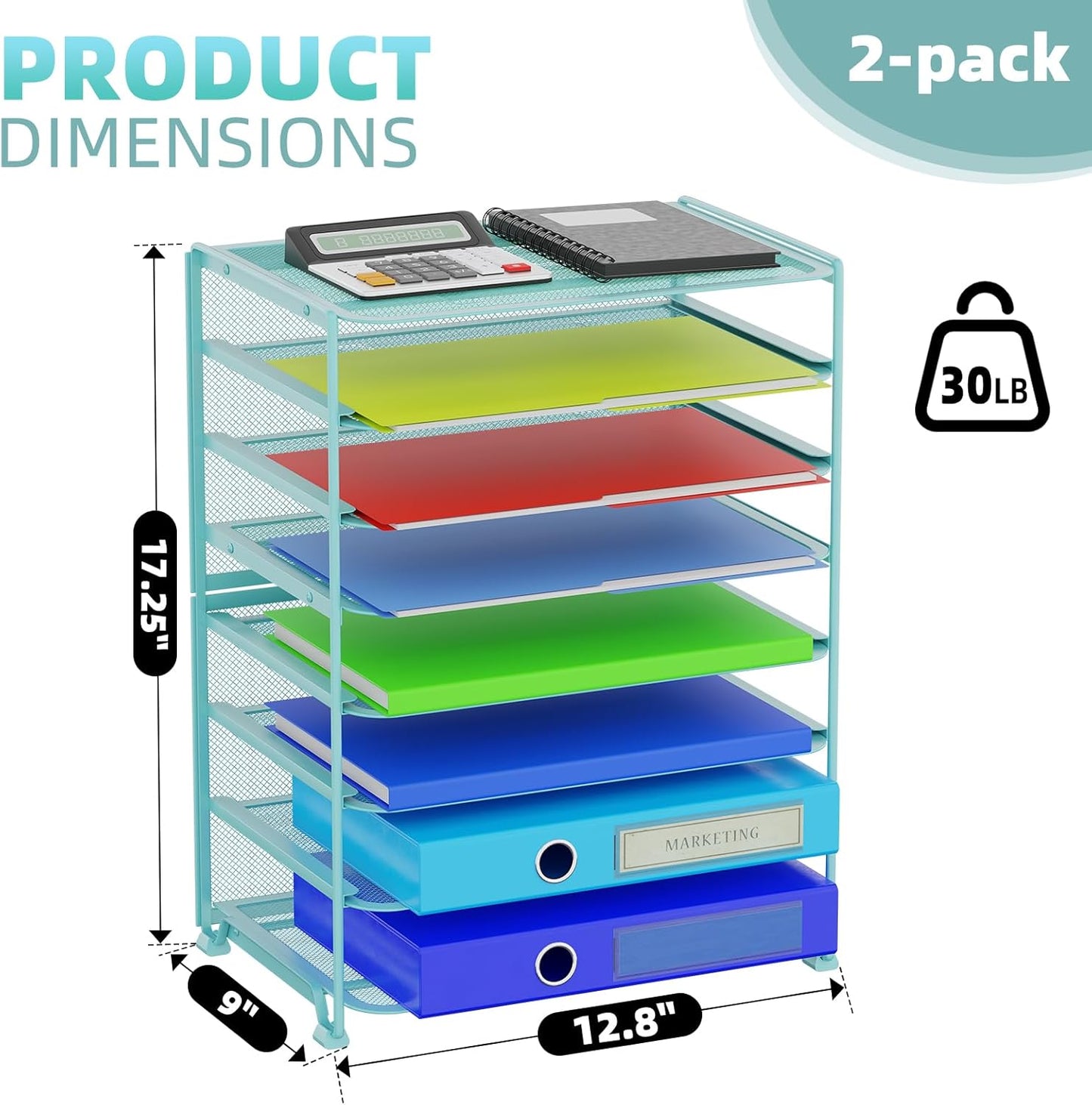 Simple Trending 2 Pack 8 Tier Letter Tray Paper - Mesh Desk File Organizer for Office School Desktop, Blue