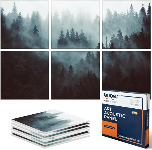 BUBOS 6 Pack Art Acoustic Panels Soundproof Wall Panel,70.8X47.2 Inches Large Sound Absorbing Panel,Self-adhesive Decorative Acoustical Wall Panels, Acoustic Treatment for Home Office（Foggy Forest）