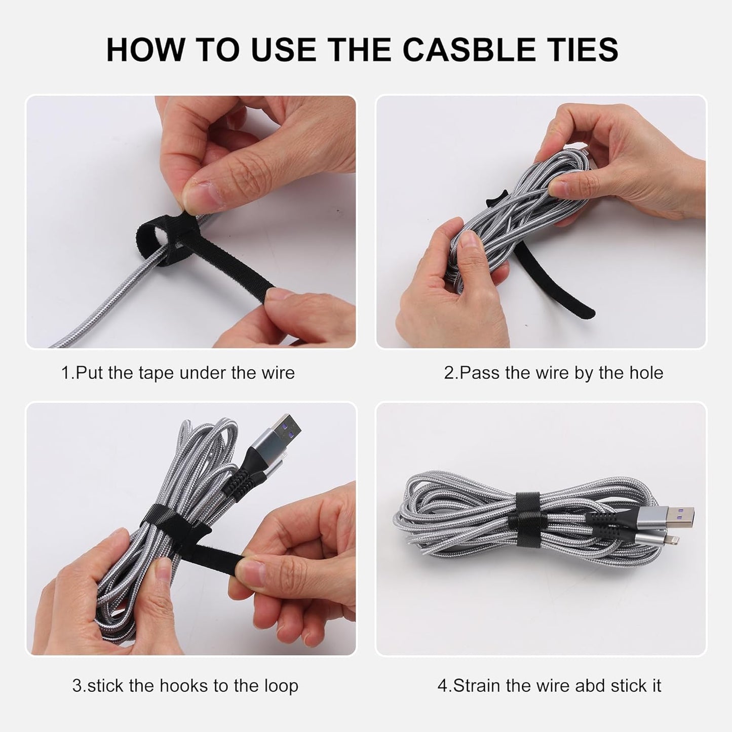Reusable Cable Ties, 60 PCS 8 Inches Adjustable Cord Straps Wire Organizer Cord Wrap and Hook Loop Cable Management