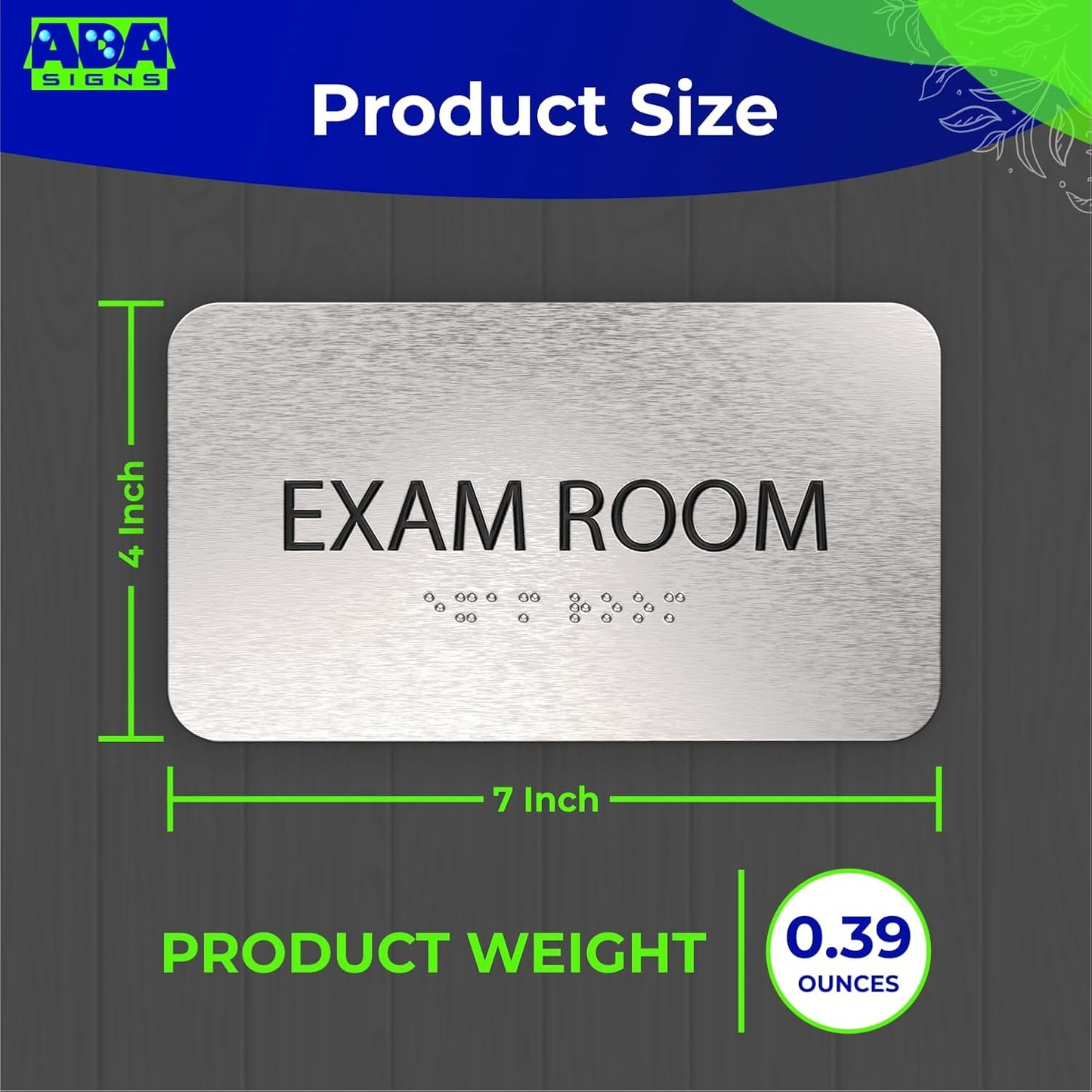 ADASigns Exam Room Sign 7" W x 4" H - Durable Brushed Aluminum with Grade 2 Braille - Easy Installation with Strong Double Sided Tape - ADA Compliant Medical Office Door Signs for Businesses & Offices